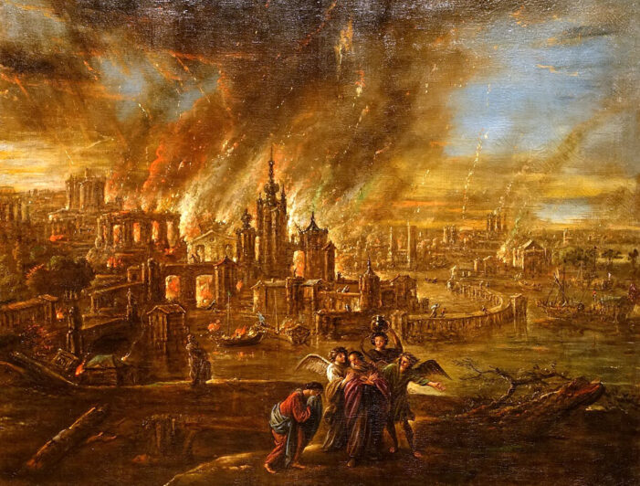 God comes to Earth, negotiates with Abraham and incinerates Sodom and Gomorrah