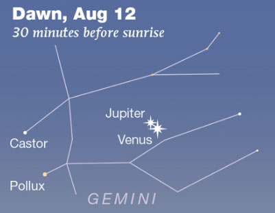 The sky, Aug. 11-17: Jupiter and Venus in conjunction at dawn on Aug. 12 The sky, Aug. 11-17: Jupiter and Venus in conjunction at dawn on Aug. 12