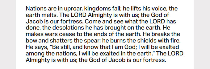 Aug. 25, 2025: ‘Be still, and know that I am God; I will be exalted among the nations’