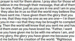 Nov. 18: ‘. . . That they may be one as we are one —  I in them and you in me. . . .’