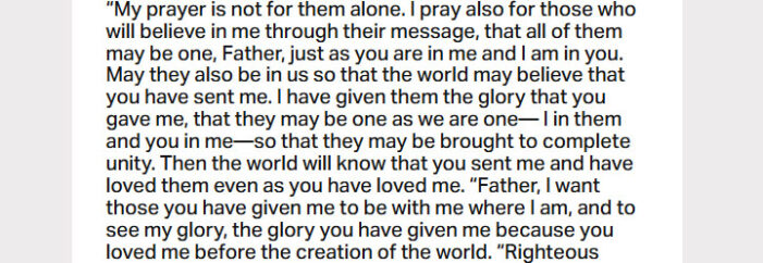 Nov. 18: ‘. . . That they may be one as we are one —  I in them and you in me. . . .’