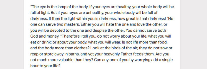 Dec. 18: ‘You cannot serve both God and money’ Dec. 18: ‘You cannot serve both God and money’