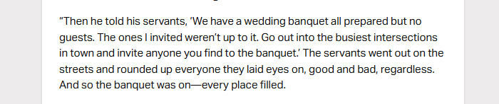 Dec. 2: ‘The wedding banquet is ready, but those I invited did not deserve to come’ Dec. 2: ‘The wedding banquet is ready, but those I invited did not deserve to come’
