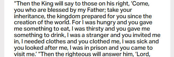 Jan. 29: ‘For I was hungry and you gave me something to eat …’