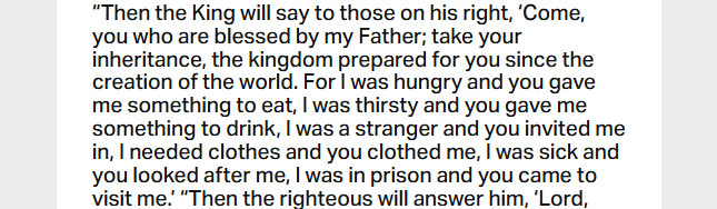 Jan. 29: ‘For I was hungry and you gave me something to eat …’