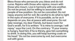 Jan. 12: ‘Do not be overcome by evil, but overcome evil with good’