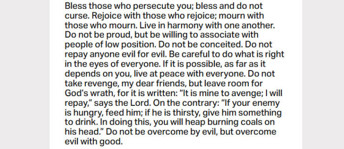 Jan. 12: ‘Do not be overcome by evil, but overcome evil with good’