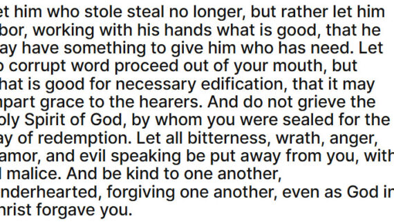 October 5: ‘Get rid of all bitterness, rage and anger, … along with every form of malice’