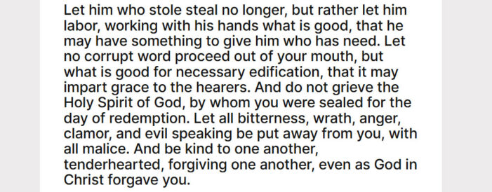 October 5: ‘Get rid of all bitterness, rage and anger, … along with every form of malice’